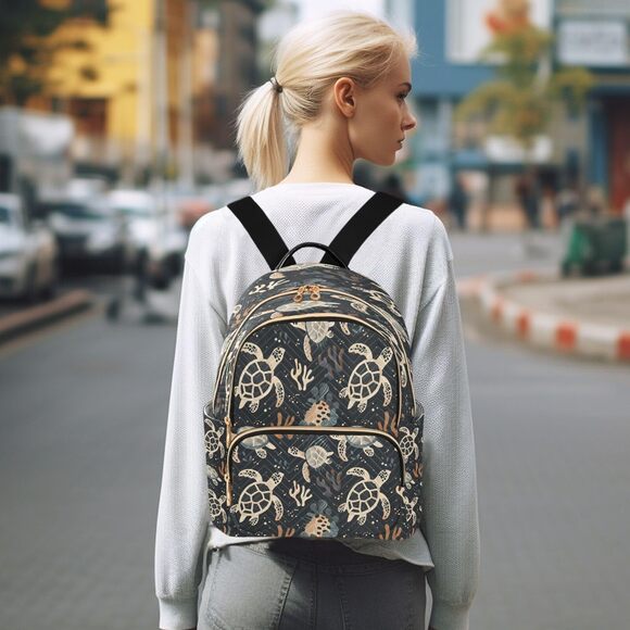 6026 Sea Turtle Coral Reef Black Backpack Purse Fashion Shoulder Bag main image 4